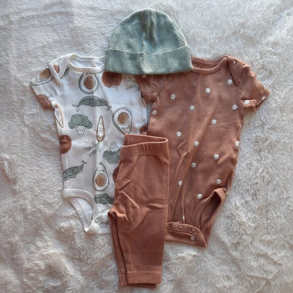 Vegetable & Sun Onesies w/ Pants & Hat - Picture 1 of 1